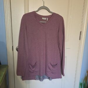 Logo LOUNGE By Lori Goldstein Women's V-Neck Long Sleeve Top - Mauve